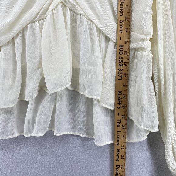 FREE PEOPLE Blouse M Daia Top Babydoll Peplum Balloon Sleeve Back Surplice Ivory - Picture 12 of 13